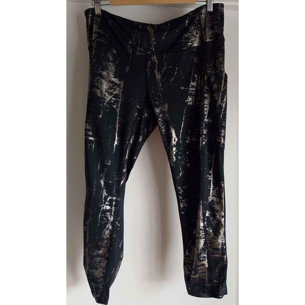 Zella‎ Women's Leggings Size L Black Silver Abstract Polyester Spandex Blend